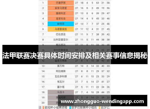 法甲联赛决赛具体时间安排及相关赛事信息揭秘