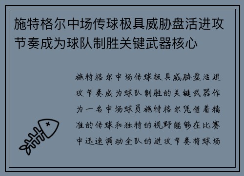 施特格尔中场传球极具威胁盘活进攻节奏成为球队制胜关键武器核心